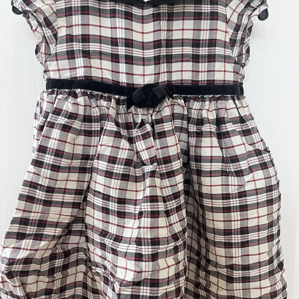 Vintage Gymboree Plaid Silk Dress Velvet Peter Pan Collar Girls SZ 18-24 Months